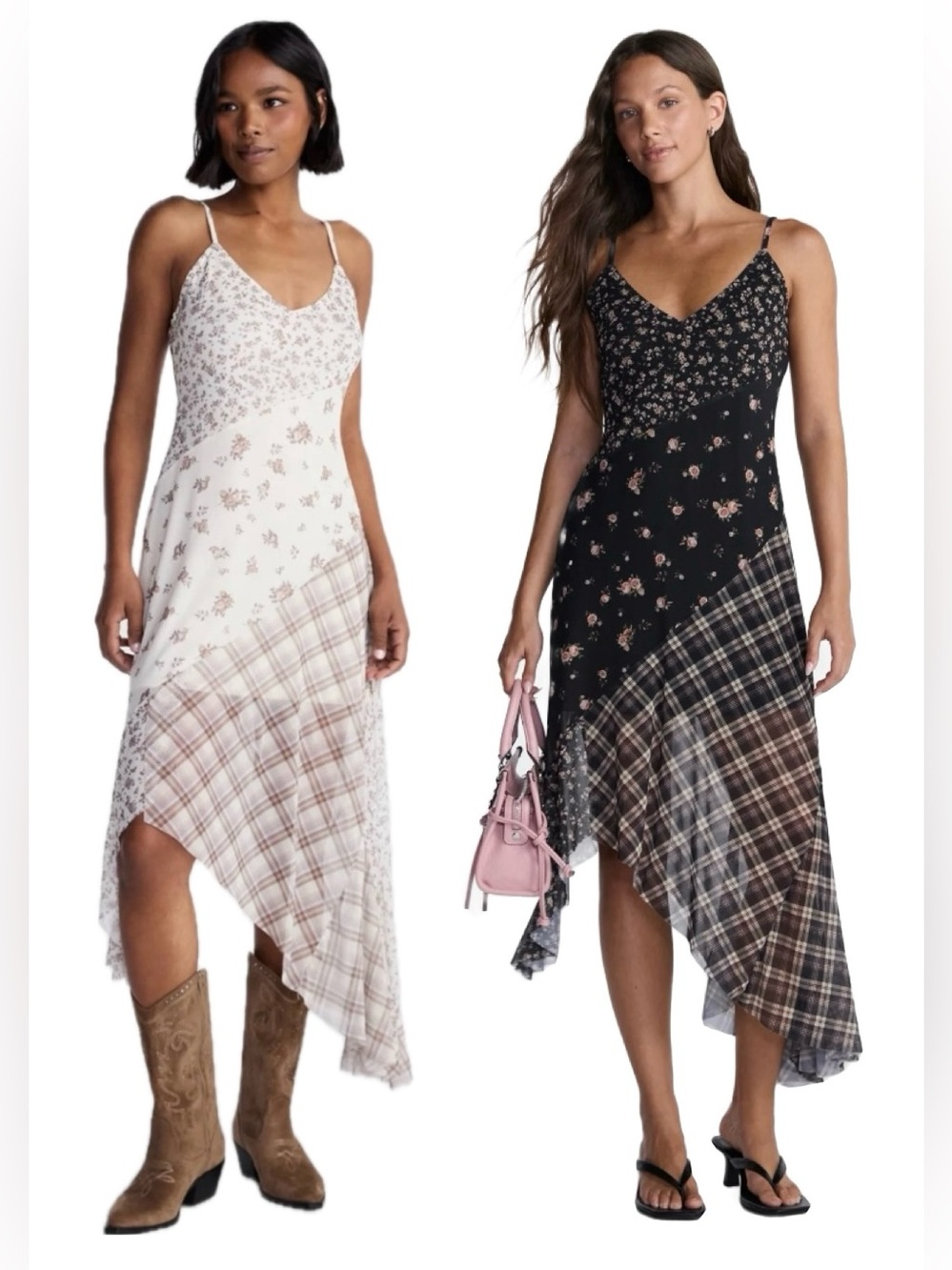 NWT No Boundaries Asymmetrical Floral Slip Dress - bundle of 2 Black & Tan